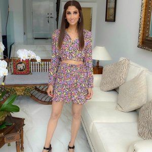 ZARA Floral Print Crop Button Up